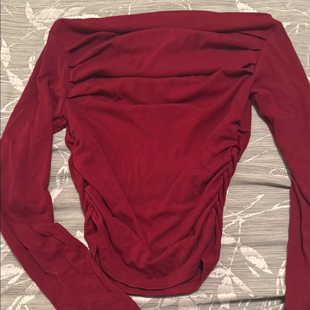 Maroon wide neck fitted long sleeve